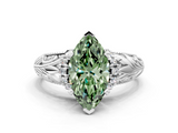 White gold Fancy Green Marquise  Solitaire Filigree Engagement Ring with Halo and Prong Setting_68
