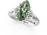 White gold Fancy Green Marquise  Solitaire Filigree Engagement Ring with Halo and Prong Setting_69
