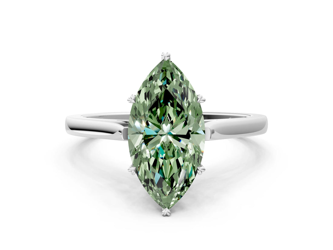 White gold Fancy Green Marquise  Solitaire Heart Prong Engagement Ring with Tapered Band_55