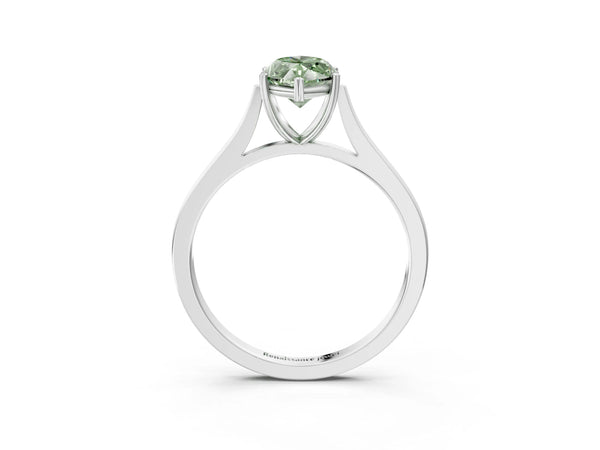 Platinum Fancy Green Marquise  Solitaire Heart Prong Engagement Ring with Tapered Band