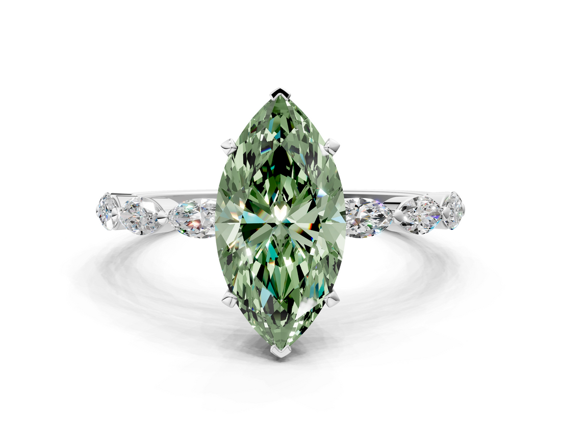 White gold Fancy Green Marquise  Solitaire Marquise Side Stone Prong Setting Ring_44