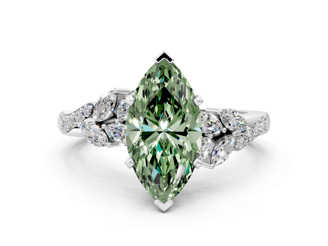 White gold Fancy Green Marquise  Solitaire Marquise Twist Band with Six-Prong Setting_104