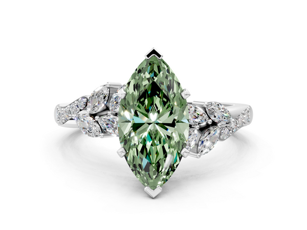 Platinum Fancy Green Marquise  Solitaire Marquise Twist Band with Six-Prong Setting