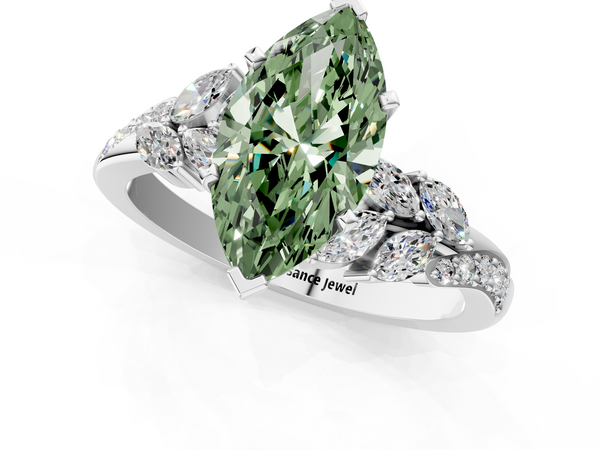 Platinum Fancy Green Marquise  Solitaire Marquise Twist Band with Six-Prong Setting