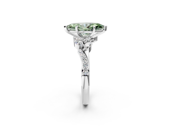 Platinum Fancy Green Marquise  Solitaire Marquise Twist Band with Six-Prong Setting