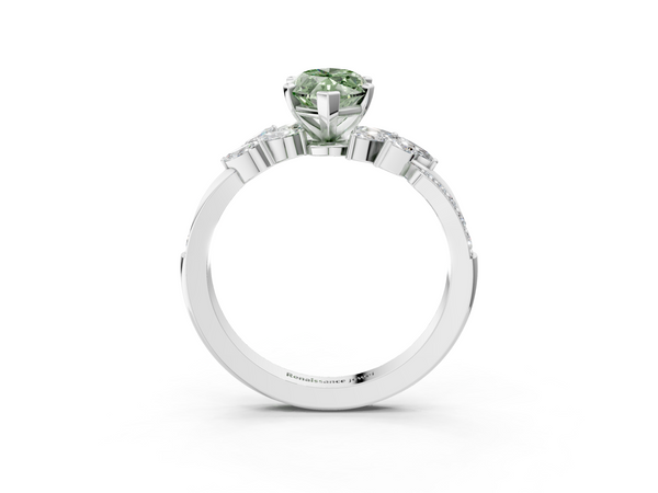 Platinum Fancy Green Marquise  Solitaire Marquise Twist Band with Six-Prong Setting