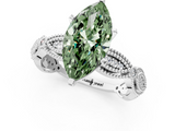 White gold Fancy Green Marquise  Solitaire Milgrain Diamond Engagement Ring with Bezel and Marquise Band_148