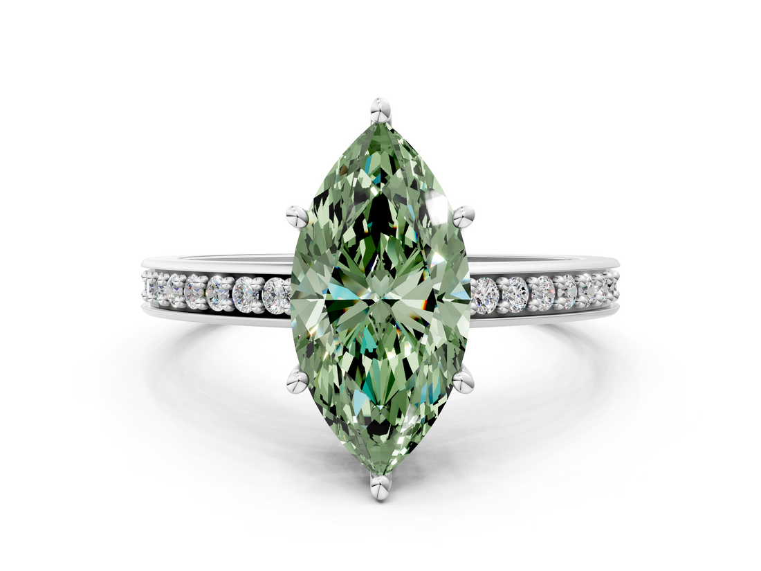 White gold Fancy Green Marquise  Solitaire Pavé Band Prong Setting Ring_21