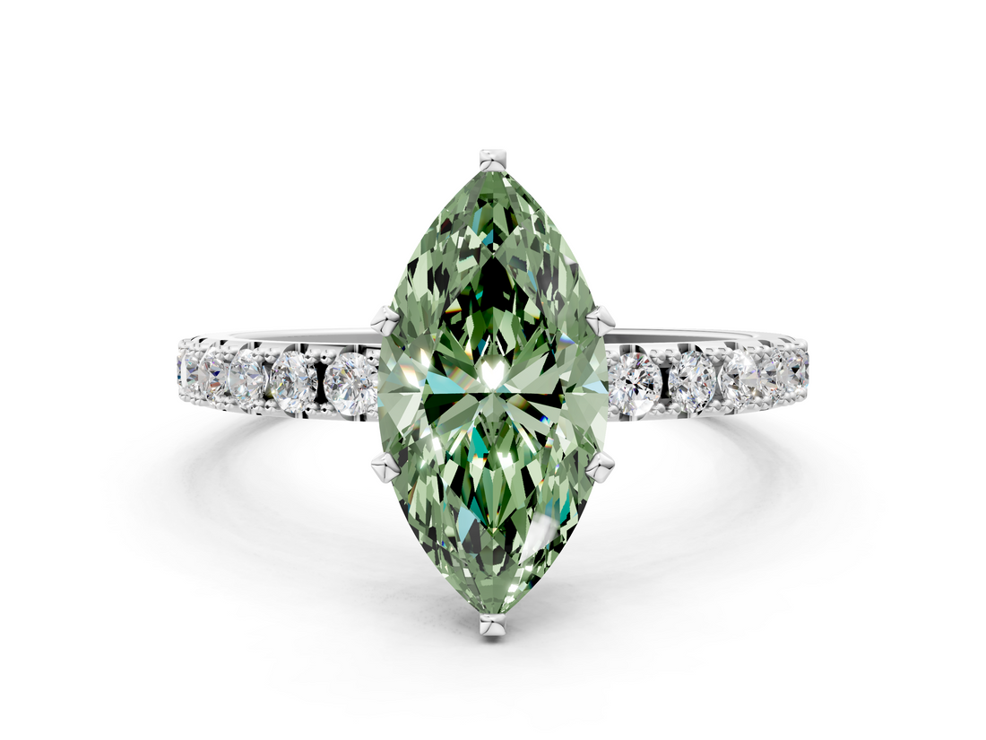 White gold Fancy Green Marquise  Solitaire Pavé Band with Four-Prong Setting_156