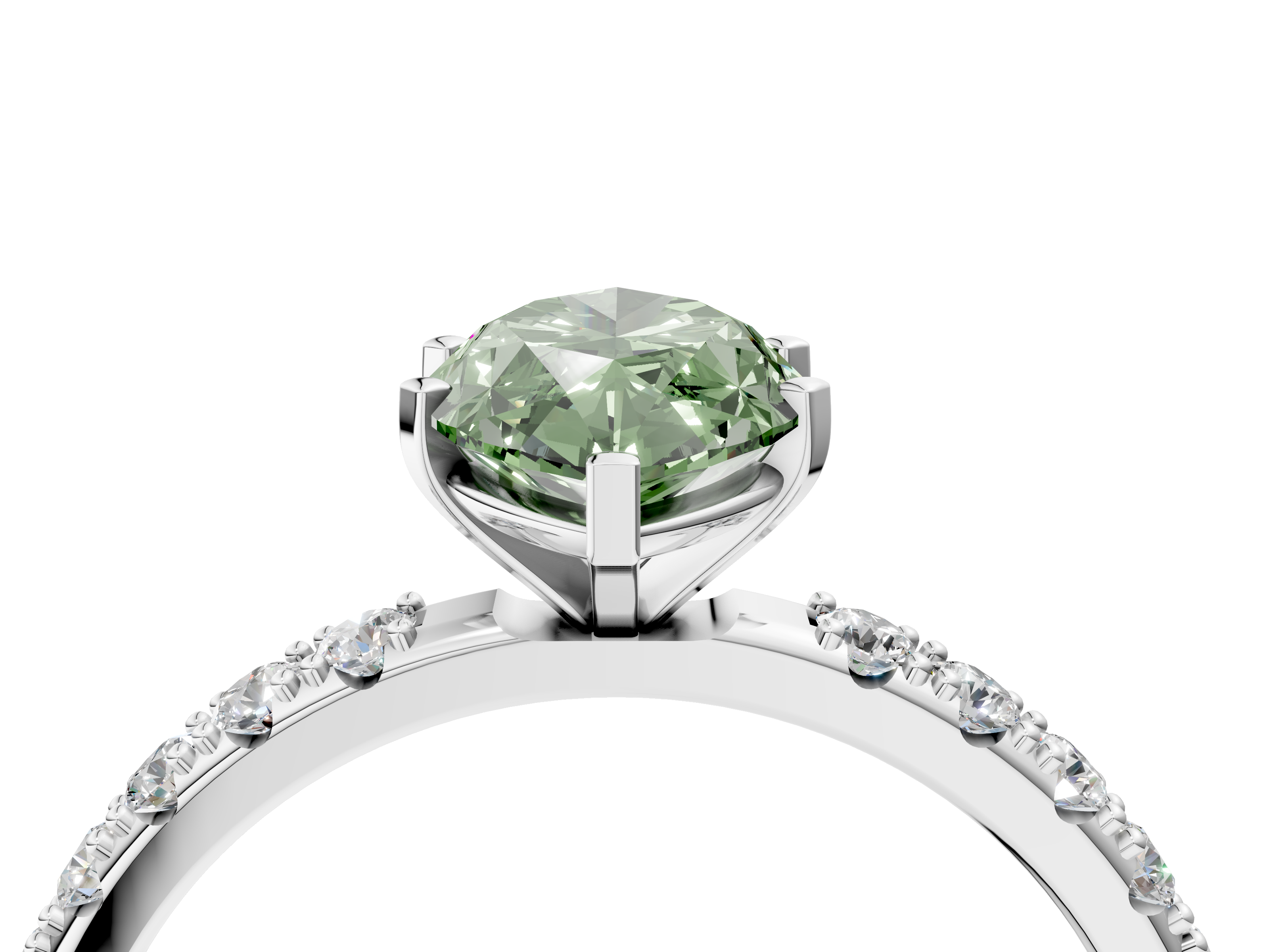 White gold Fancy Green Marquise  Solitaire Pavé Band with Four-Prong Setting_160