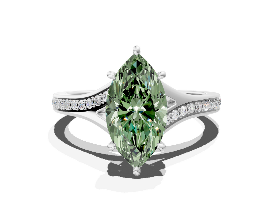 White gold Fancy Green Marquise  Solitaire Pavé Band with Four-Prong Setting_36