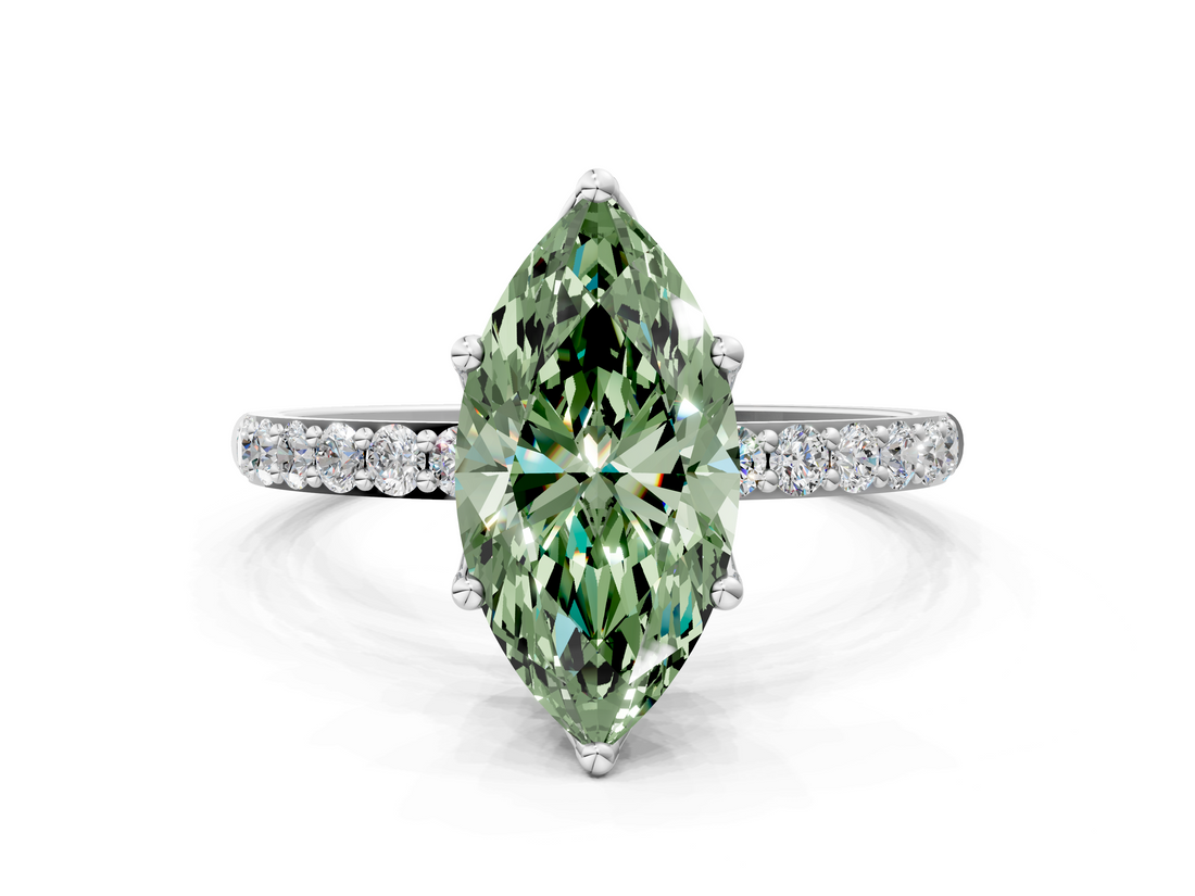 White gold Fancy Green Marquise  Solitaire Pavé Diamond Engagement Ring with Four-Prong Setting_39