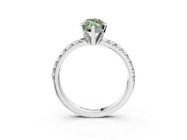 Platinum Fancy Green Marquise  Solitaire Pave Diamond Engagement Ring with Four-Prong Setting
