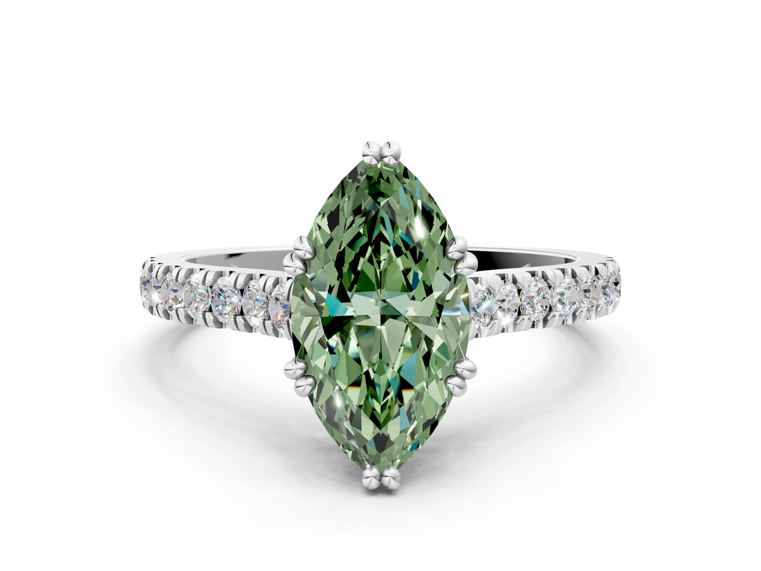 White gold Fancy Green Marquise  Solitaire Pave Diamond Engagement Ring with Prong Setting_20