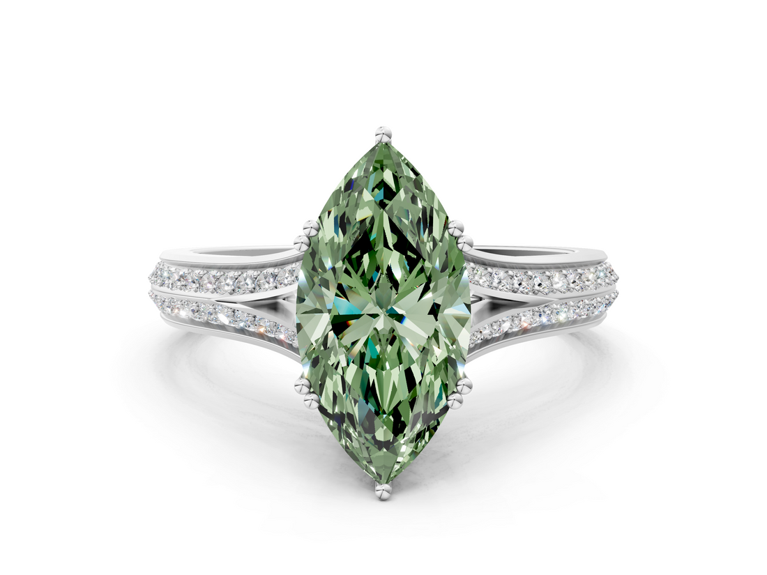 White gold Fancy Green Marquise  Solitaire Pave Split Shank Engagement Ring with Six-Prong Setting_54