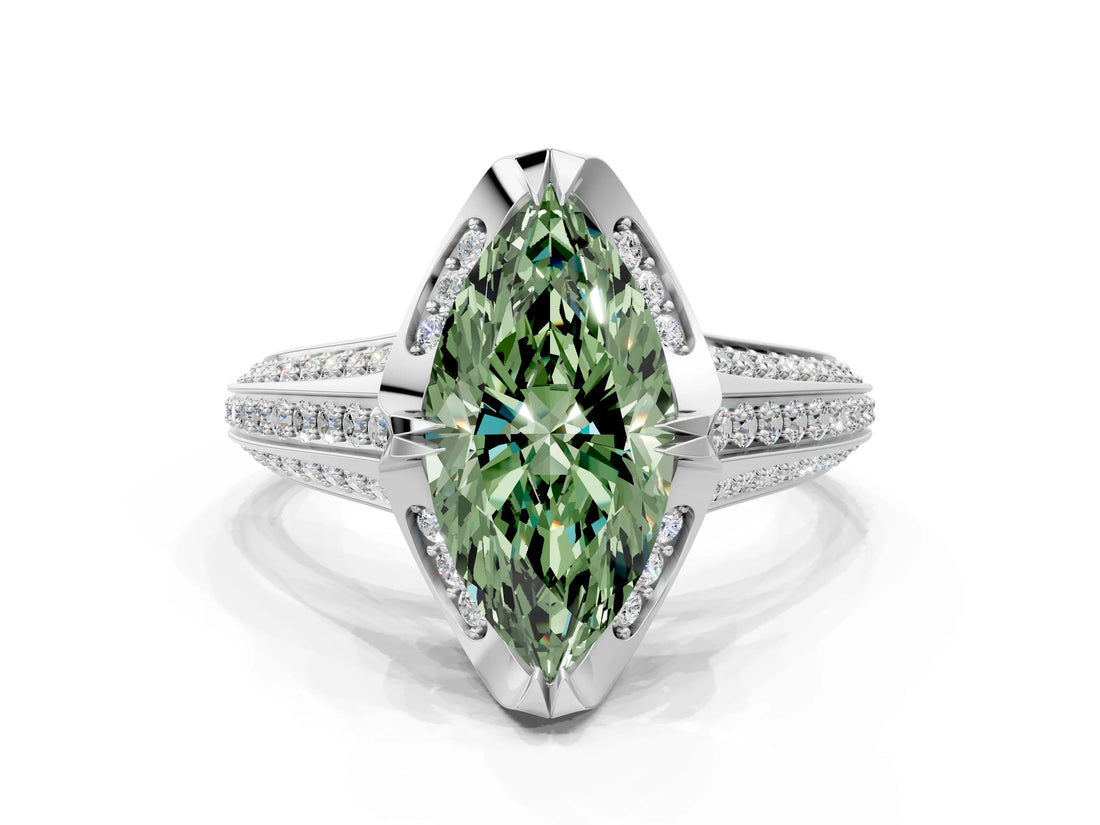 White gold Fancy Green Marquise  Solitaire Pave Split Shank Ring with Four-Prong Setting_105