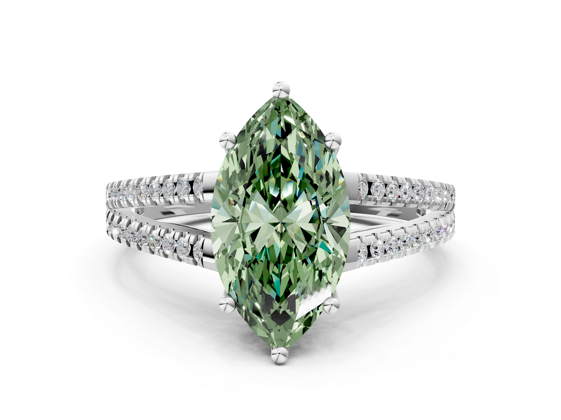 White gold Fancy Green Marquise  Solitaire Split Shank Pavé Diamond Engagement Ring_320