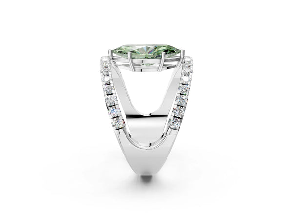 White gold Fancy Green Marquise  Solitaire Split Shank Pave Diamond Ring