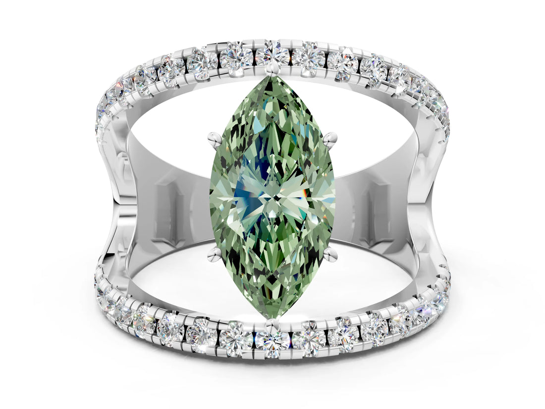 White gold Fancy Green Marquise  Solitaire Split Shank Pave Diamond Ring_90