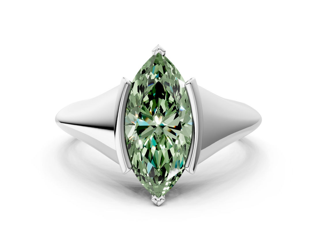 White gold Fancy Green Marquise  Solitaire Tension Set Diamond Ring_20