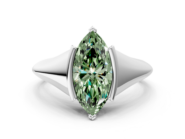 White gold Fancy Green Marquise  Solitaire Tension Set Diamond Ring