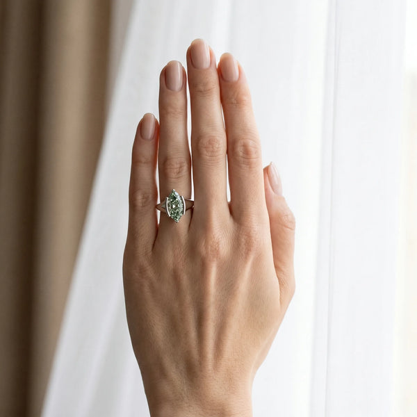 White gold Fancy Green Marquise  Solitaire Tension Set Diamond Ring