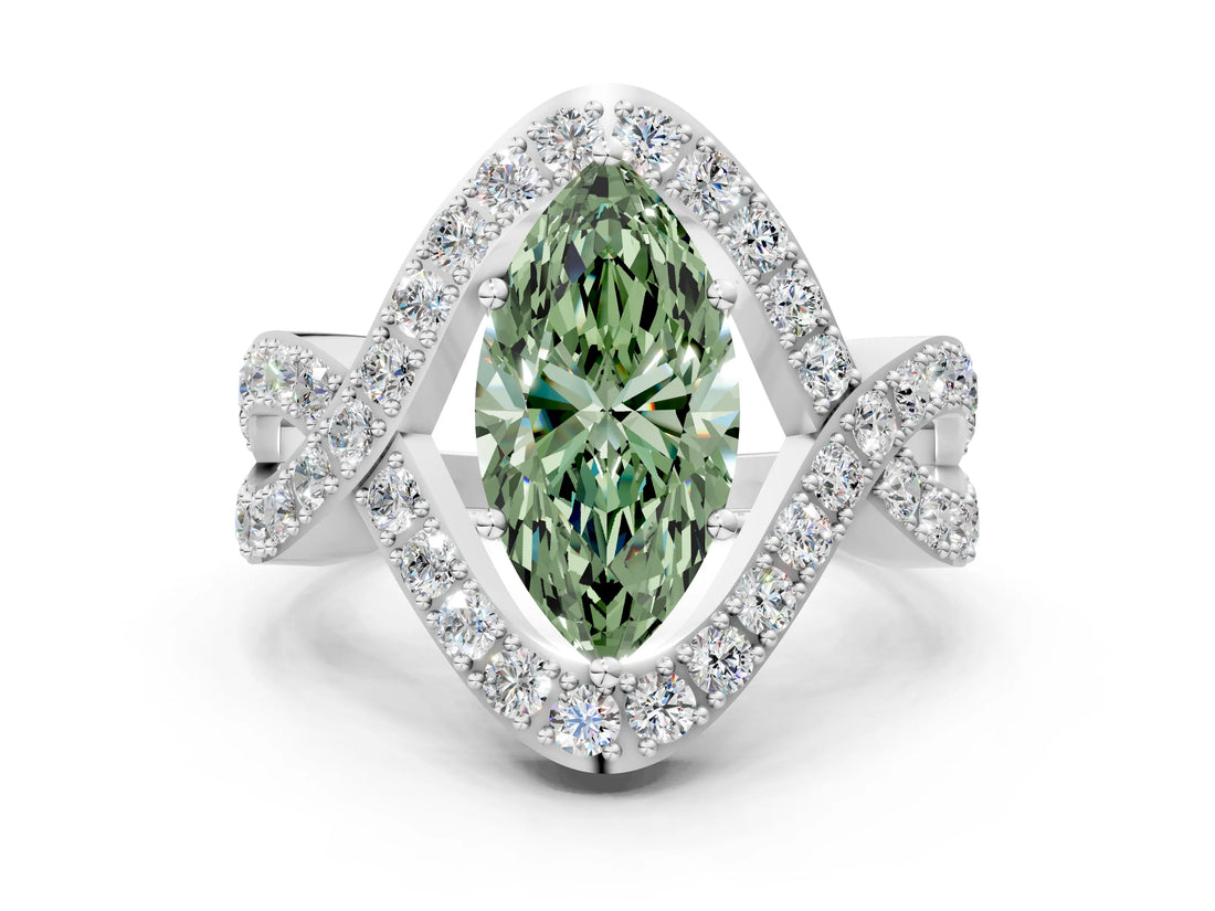 White gold Fancy Green Marquise  Solitaire Twist Band Pavé Diamond Engagement Ring_73