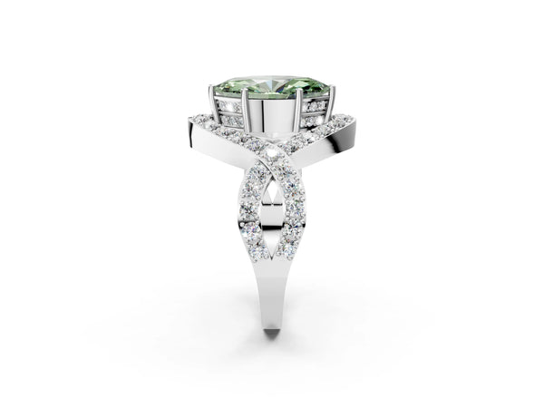 Platinum Fancy Green Marquise  Solitaire Twist Band Pavé Diamond Engagement Ring