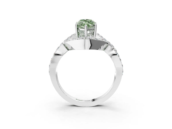 Platinum Fancy Green Marquise  Solitaire Twist Band Pavé Diamond Engagement Ring