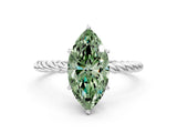 White gold Fancy Green Marquise  Solitaire Twist Band Ring with Four-Prong Setting_13