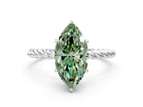 White gold Fancy Green Marquise  Solitaire Twist Band Ring with Four-Prong Setting_140