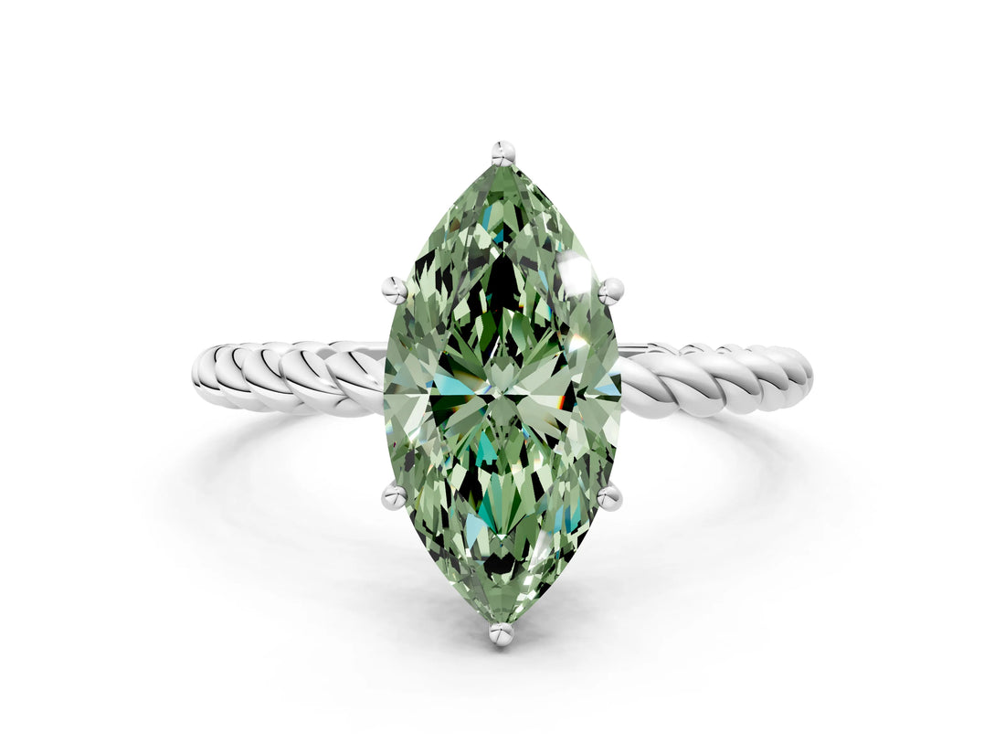 White gold Fancy Green Marquise  Solitaire Twist Band Ring with Four-Prong Setting_140