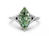White gold Fancy Green Marquise  Solitaire Twist Band Six-Prong Setting