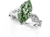 White gold Fancy Green Marquise  Solitaire Twist Band with Leaf Prong Setting 1
