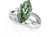 White gold Fancy Green Marquise  Solitaire Twist Band with Pavé Accents and Four-Prong Setting_51