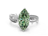 White gold Fancy Green Marquise  Solitaire Twist Band with Pavé Accents and Four-Prong Setting_56