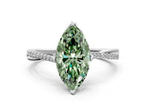 White gold Fancy Green Marquise  Solitaire Twist Band with Pavé Diamonds and Four-Prong Setting_81