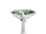 White gold Fancy Green Marquise  Solitaire Twist Band with Pavé Diamonds and Four-Prong Setting_90