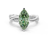 White gold Fancy Green Marquise  Solitaire Twist Band with Pave Prong Setting_58