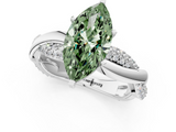 White gold Fancy Green Marquise  Solitaire Twist Band with Pave Prong Setting_66