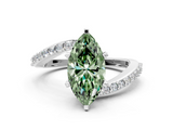 White gold Fancy Green Marquise  Solitaire Twist Band with Pave Set Diamonds and Four-Prong Setting_130