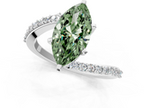 White gold Fancy Green Marquise  Solitaire Twist Band with Pave Set Diamonds and Four-Prong Setting_132