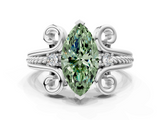White gold Fancy Green Marquise  Solitaire Twisted Band Scroll Prong Ring_3