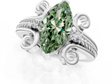 White gold Fancy Green Marquise  Solitaire Twisted Band Scroll Prong Ring_4
