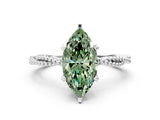 White gold Fancy Green Marquise  Solitaire Twisted Band with Bead Prong Setting_327
