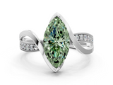 White gold Fancy Green Marquise  Solitaire Twisted Band with Prong Setting_3