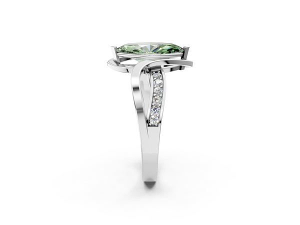 Platinum Fancy Green Marquise  Solitaire Twisted Band with Prong Setting
