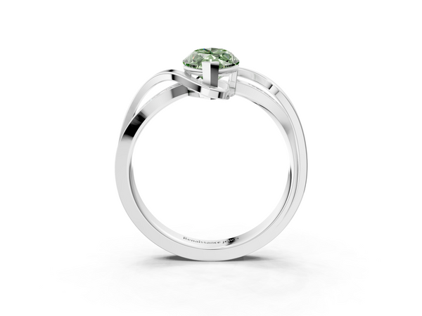 Platinum Fancy Green Marquise  Solitaire Twisted Band with Prong Setting