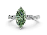 White gold Fancy Green Marquise  Solitaire Twisted Pave Diamond Ring with Four-Prong Setting_12