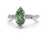 White gold Fancy Green Marquise  Solitaire Twisted Pave Diamond Ring with Four-Prong Setting_176